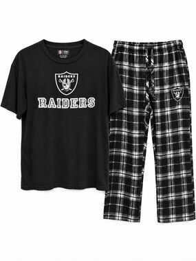 Raiders NFL Team Apparel Men’s L T-Shirt Plaid Pajama Pants Sleepwear Set